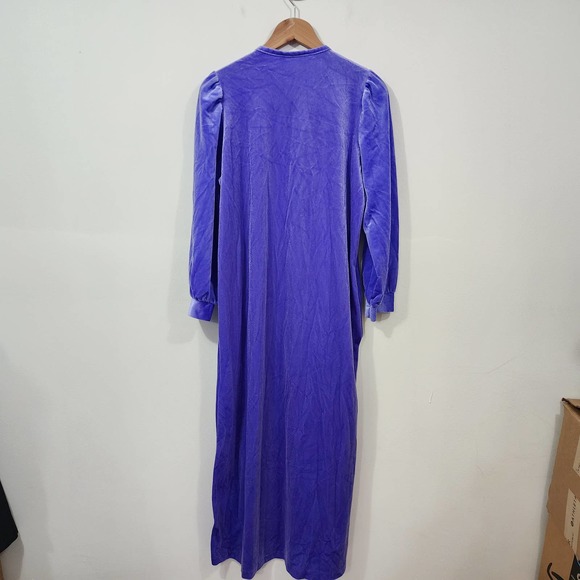 Vintage Anne Leslie Velvet Nightgown House Dress Blurple Half-Zip Lace Pocket - Picture 10 of 15